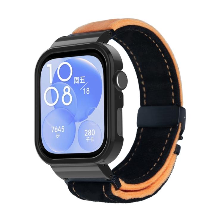 For Huawei Watch Fit3 Brushed Metal Black Frame Watch Band(Black Orange) by bashfashion