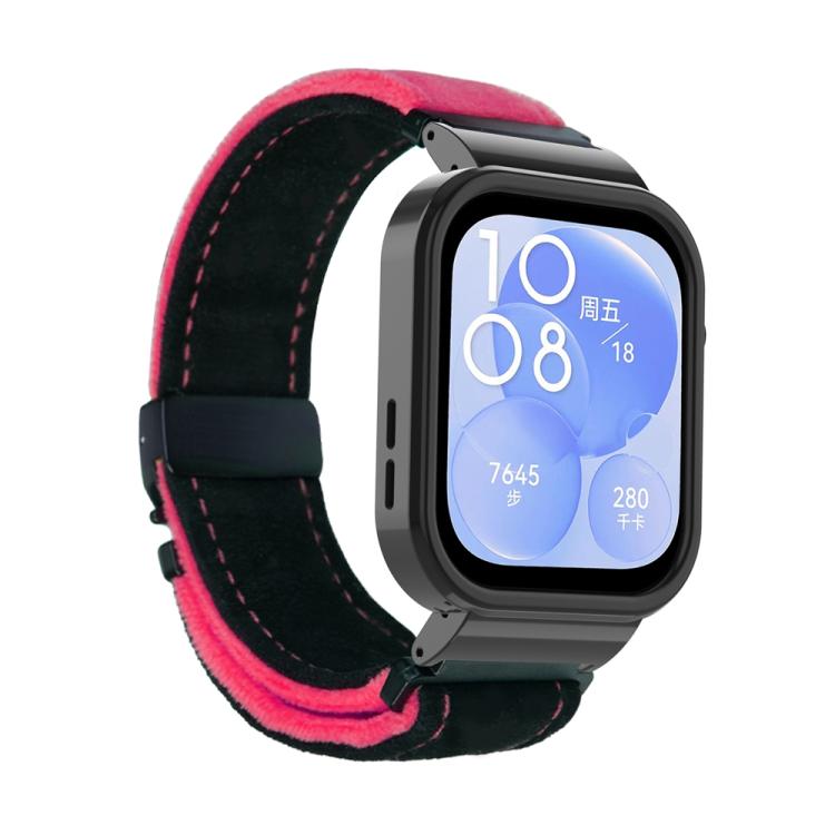 For Huawei Watch Fit3 Brushed Metal Black Frame Watch Band(Black Red) by bashfashion