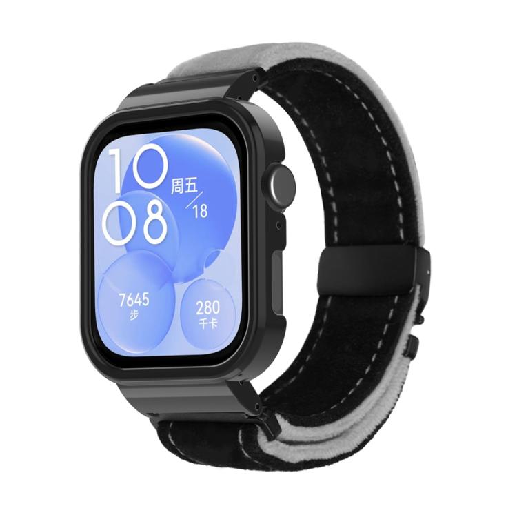 For Huawei Watch Fit3 Brushed Metal Black Frame Watch Band(Black Grey) by bashfashion