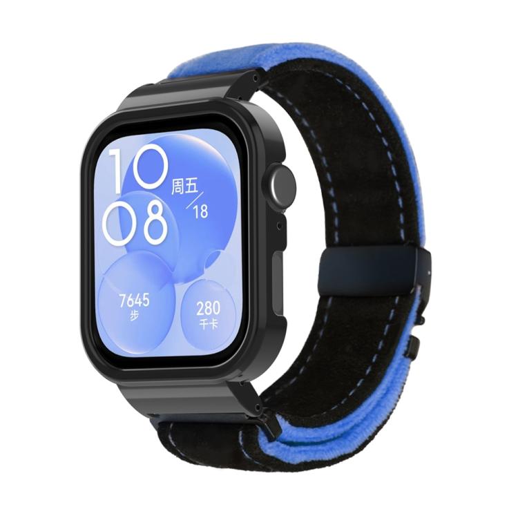 For Huawei Watch Fit3 Brushed Metal Black Frame Watch Band(Black Blue) by bashfashion