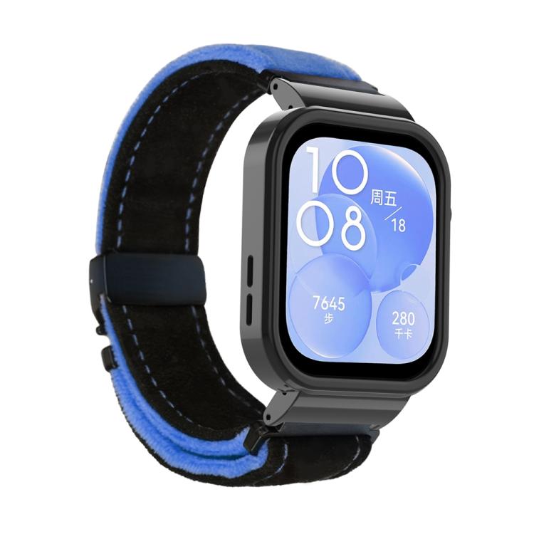 For Huawei Watch Fit3 Brushed Metal Black Frame Watch Band(Black Blue) by bashfashion