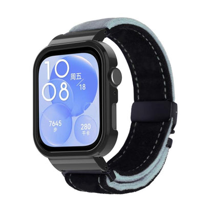 For Huawei Watch Fit3 Brushed Metal Black Frame Watch Band(Black Blue Grey) by bashfashion