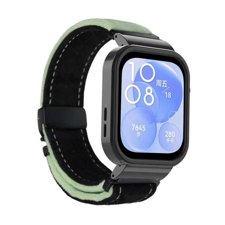 For Huawei Watch Fit3 Brushed Metal Black Frame Watch Band(Black Green) by bashfashion