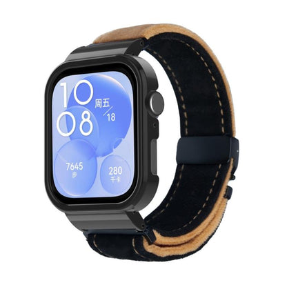 For Huawei Watch Fit3 Brushed Metal Black Frame Watch Band(Black Light Brown) by bashfashion