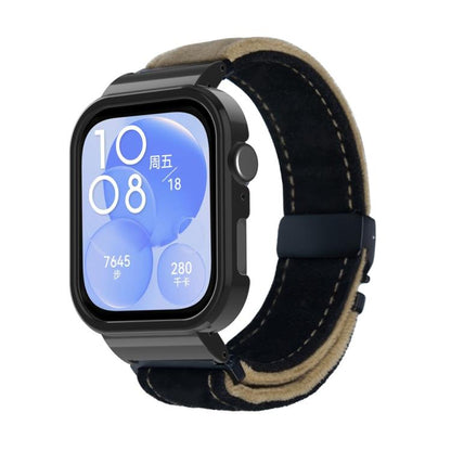 For Huawei Watch Fit3 Brushed Metal Black Frame Watch Band(Black Dark Brown) by bashfashion