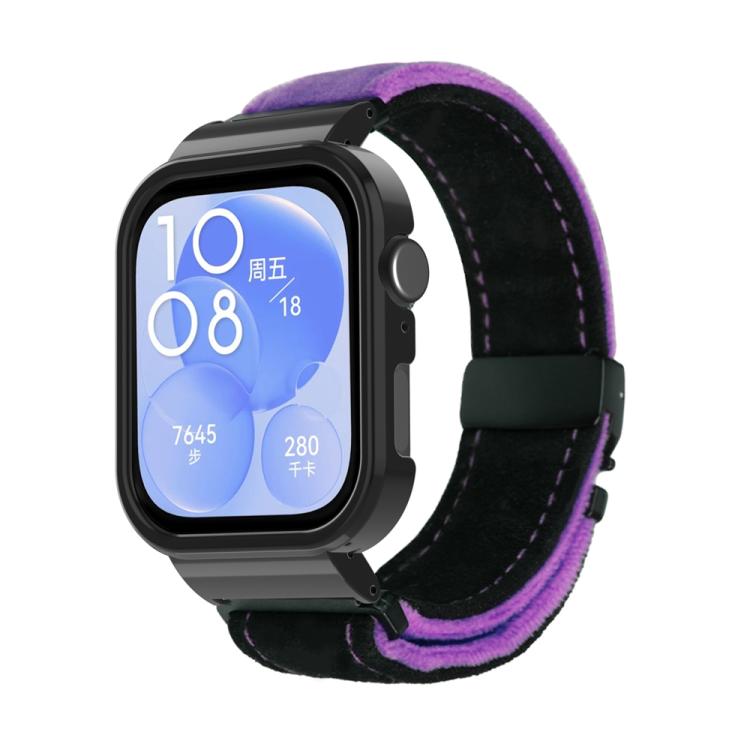 For Huawei Watch Fit3 Brushed Metal Black Frame Watch Band(Black Purple) by bashfashion