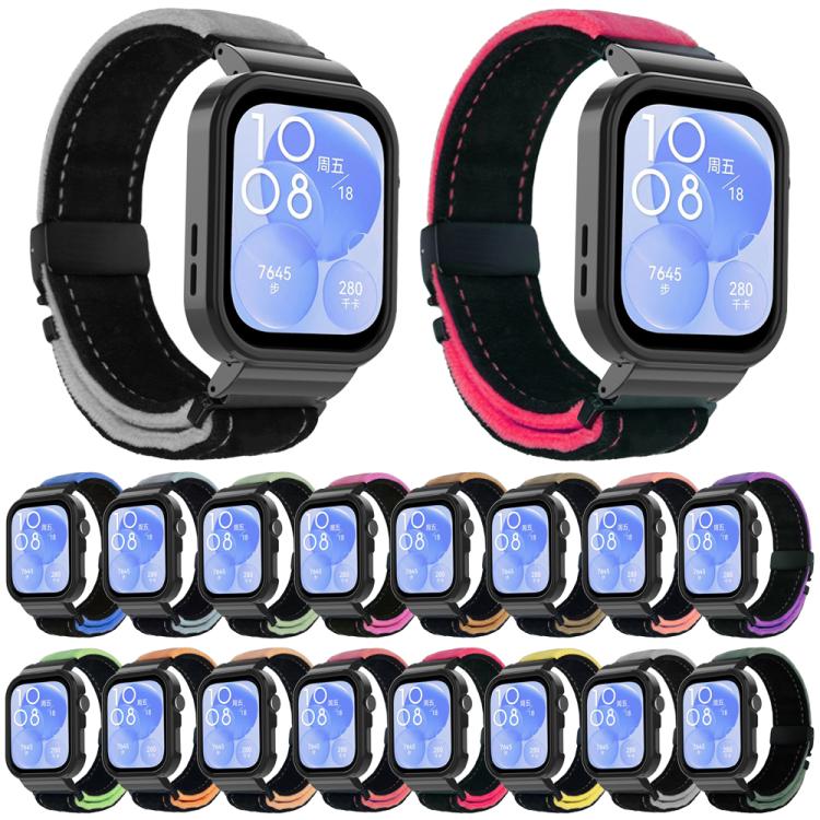 For Huawei Watch Fit3 Brushed Metal Black Frame Watch Band(Black Orange Yellow) by bashfashion