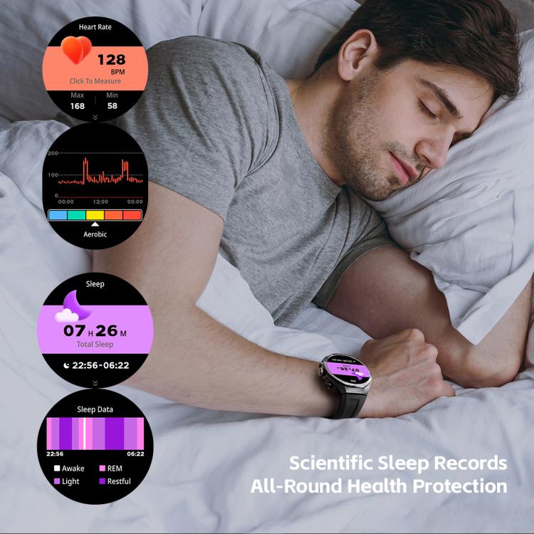 GT97 1.53 inch Round Screen 2 in 1 Bluetooth Earphone Silicone Strap Smart Watch Supports Bluetooth Calls(Black) by bashfashion