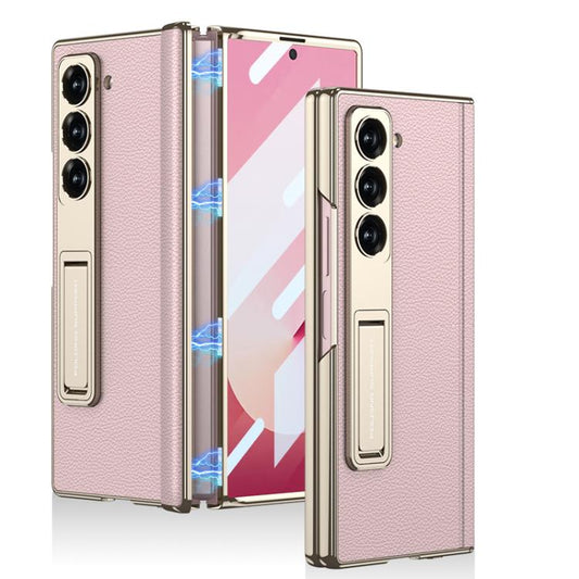 For Samsung Galaxy Z Fold6 GKK Integrated Magnetic Phantom Leather Hinge Phone Case with Holder(Pink) by GKK