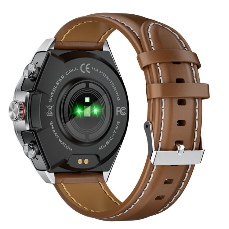 GT97 1.53 inch Round Screen 2 in 1 Bluetooth Earphone Leather Strap Smart Watch Supports Bluetooth Calls(Silver) by bashfashion