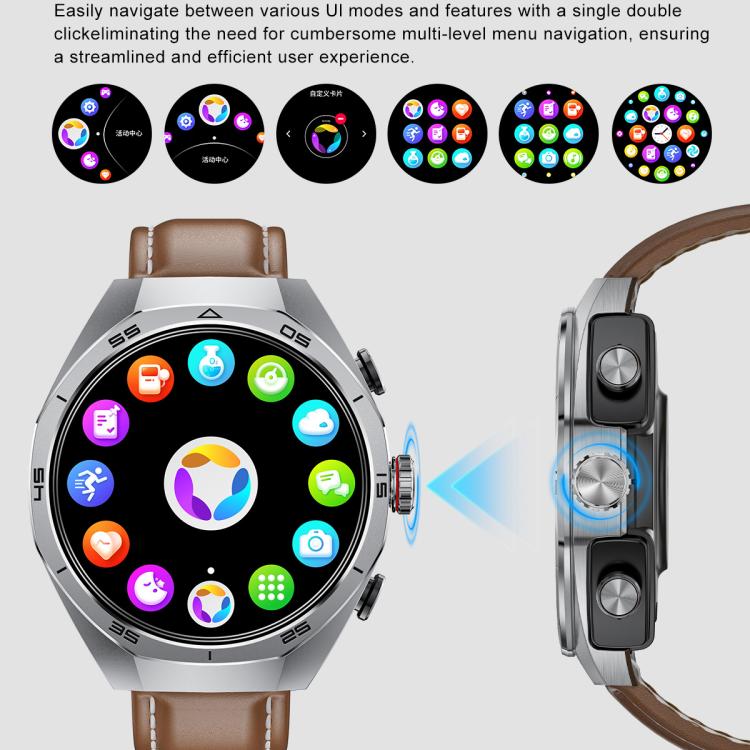 GT97 1.53 inch Round Screen 2 in 1 Bluetooth Earphone Leather Strap Smart Watch Supports Bluetooth Calls(Black) by bashfashion