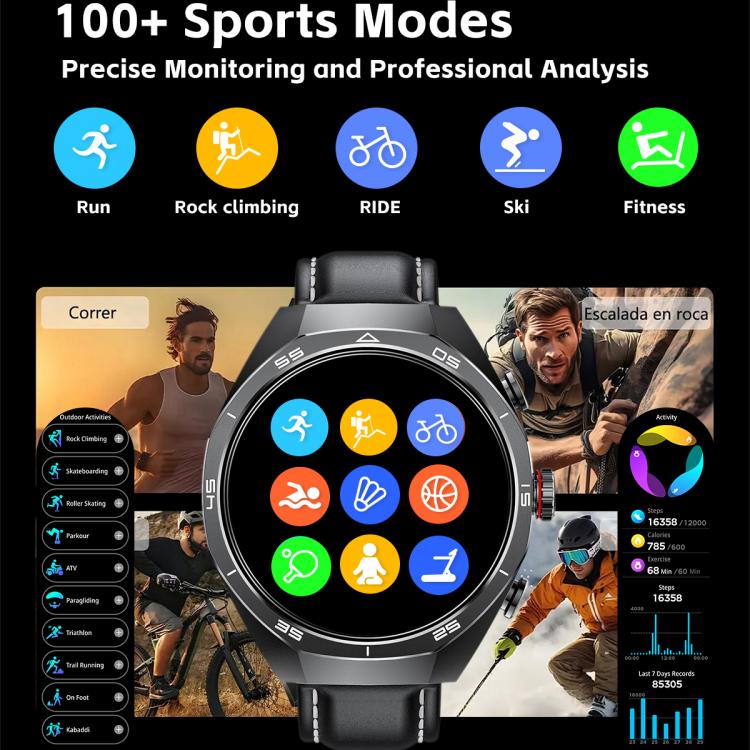 GT97 1.53 inch Round Screen 2 in 1 Bluetooth Earphone Leather Strap Smart Watch Supports Bluetooth Calls(Black) by bashfashion