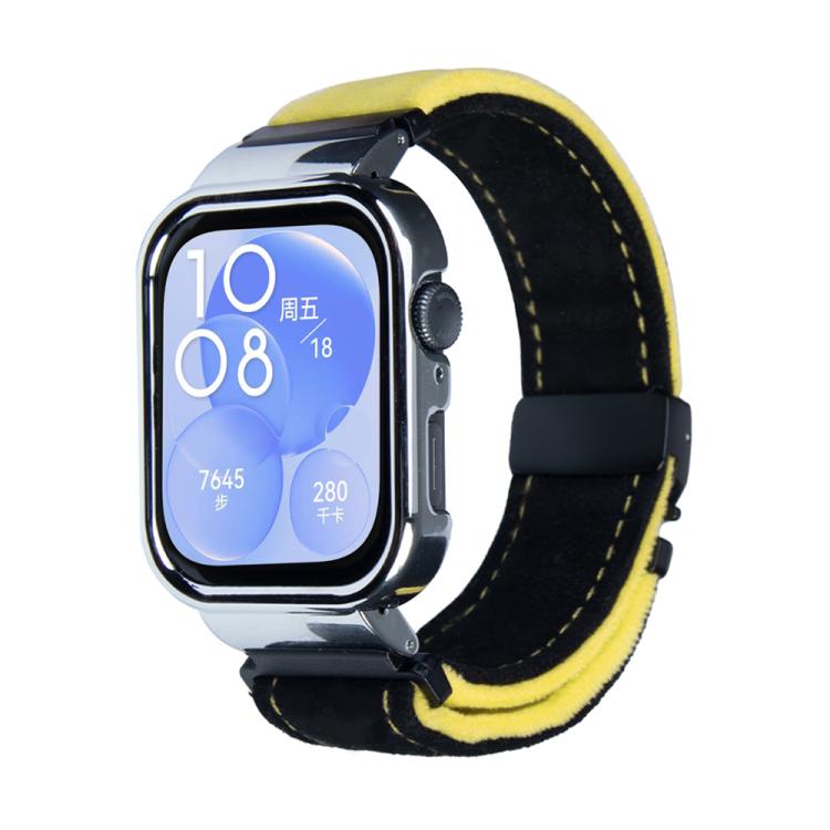 For Huawei Watch Fit3 Brushed Metal Silver Frame Watch Band(Black Yellow) by bashfashion