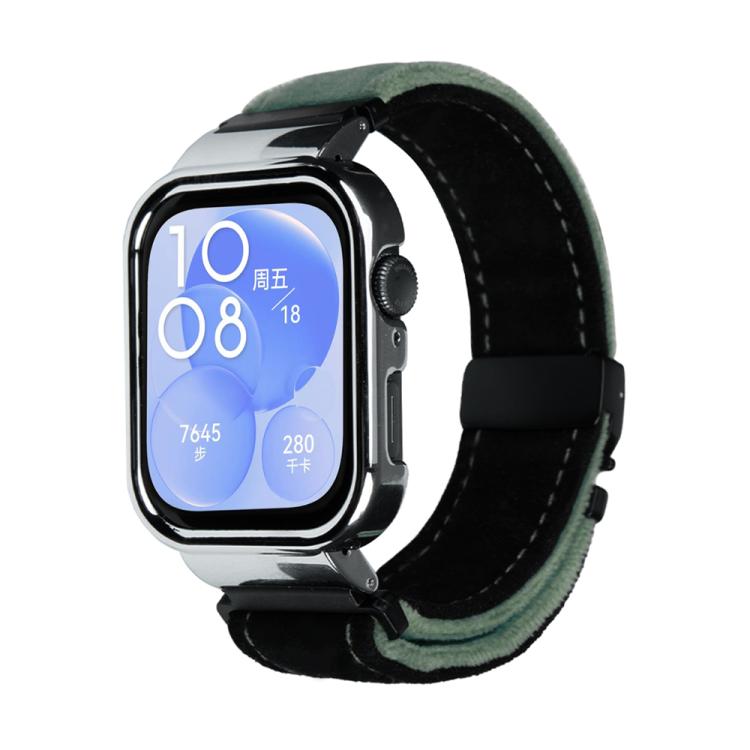 For Huawei Watch Fit3 Brushed Metal Silver Frame Watch Band(Black Army Green) by bashfashion