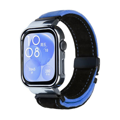 For Huawei Watch Fit3 Brushed Metal Silver Frame Watch Band(Black Blue) by bashfashion