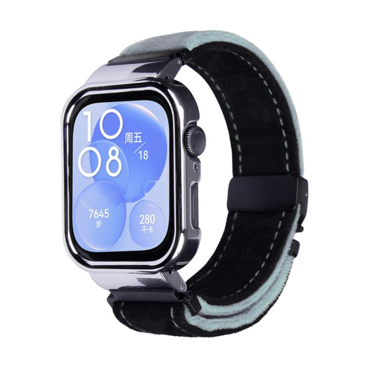 For Huawei Watch Fit3 Brushed Metal Silver Frame Watch Band(Black Blue Grey) by bashfashion