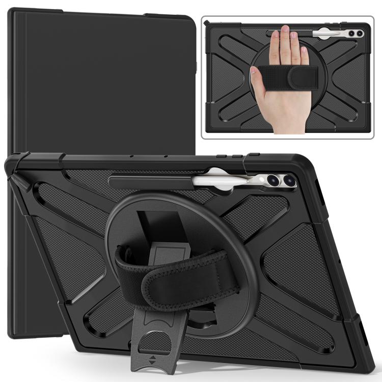 For Samsung Galaxy Tab S10 Ultra / S9 Ultra Rotatable Kickstand Grip Silicone Hybrid PC Tablet Case(Black) by bashfashion