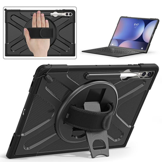 For Samsung Galaxy Tab S10 Ultra / S9 Ultra Rotatable Kickstand Grip Silicone Hybrid PC Tablet Case(Black) by bashfashion