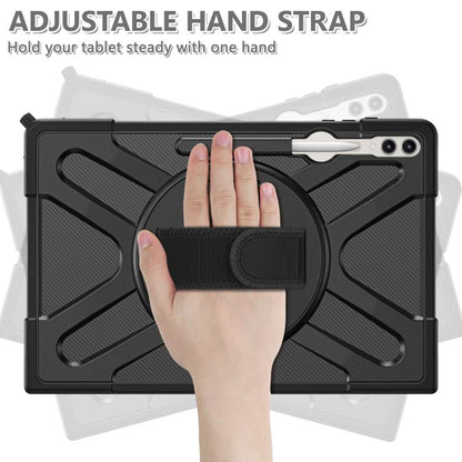 For Samsung Galaxy Tab S10 Ultra / S9 Ultra Rotatable Kickstand Grip Silicone Hybrid PC Tablet Case(Black) by bashfashion