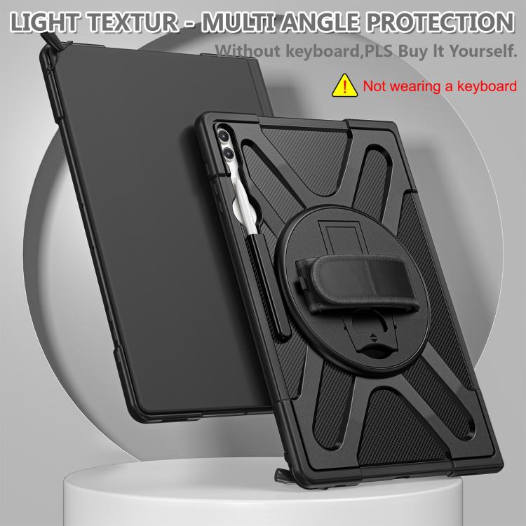 For Samsung Galaxy Tab S10 Ultra / S9 Ultra Rotatable Kickstand Grip Silicone Hybrid PC Tablet Case(Black) by bashfashion