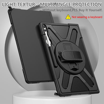 For Samsung Galaxy Tab S10 Ultra / S9 Ultra Rotatable Kickstand Grip Silicone Hybrid PC Tablet Case(Black) by bashfashion