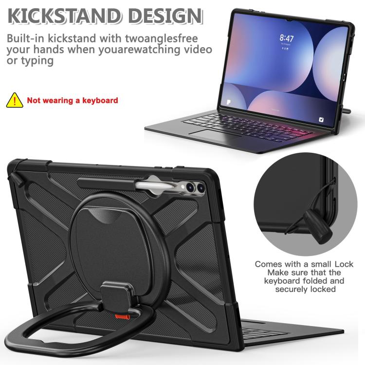For Samsung Galaxy Tab S10 Ultra / S9 Ultra Handle Kickstand Silicone Hybrid PC Tablet Case(Black) by bashfashion