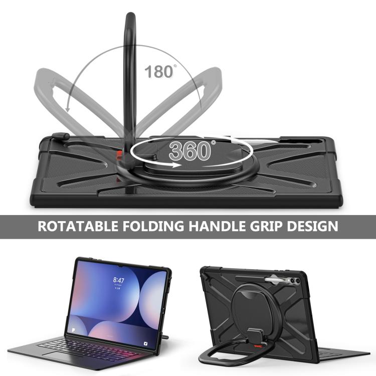 For Samsung Galaxy Tab S10 Ultra / S9 Ultra Handle Kickstand Silicone Hybrid PC Tablet Case(Black) by bashfashion