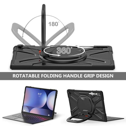 For Samsung Galaxy Tab S10 Ultra / S9 Ultra Handle Kickstand Silicone Hybrid PC Tablet Case(Black) by bashfashion