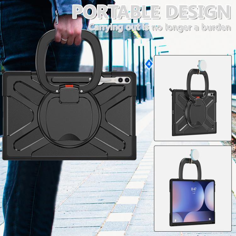 For Samsung Galaxy Tab S10 Ultra / S9 Ultra Handle Kickstand Silicone Hybrid PC Tablet Case(Black) by bashfashion