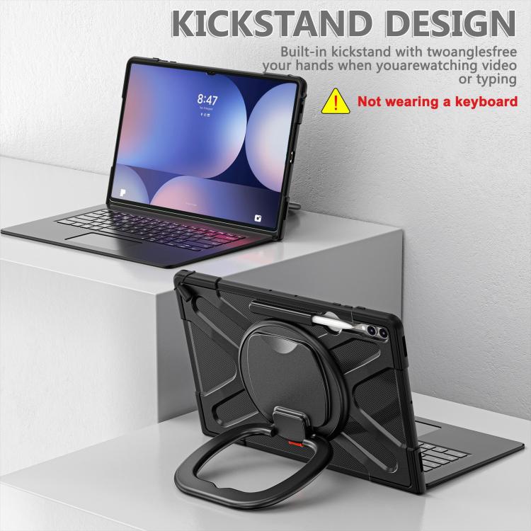 For Samsung Galaxy Tab S10 Ultra / S9 Ultra Handle Kickstand Silicone Hybrid PC Tablet Case(Black) by bashfashion