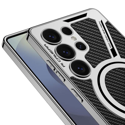 For Samsung Galaxy S25 Ultra 5G GKK Electroplating Leather Z-Shape MagSafe Phone Case, Not Included Pen(Titanium Gray) by GKK