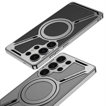 For Samsung Galaxy S25 Ultra 5G GKK Electroplating Leather Z-Shape MagSafe Phone Case, Not Included Pen(Titanium Gray) by GKK