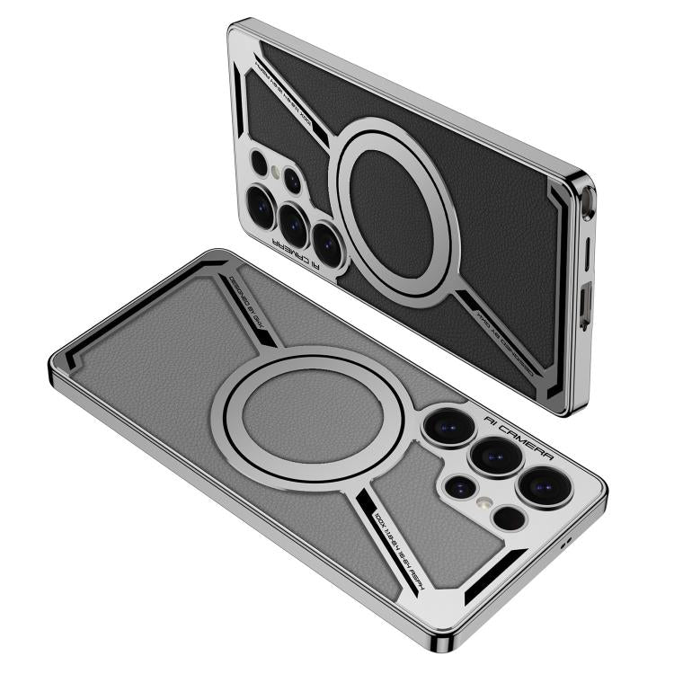 For Samsung Galaxy S25 Ultra 5G GKK Electroplating Leather Z-Shape MagSafe Phone Case, Not Included Pen(Titanium Gray) by GKK