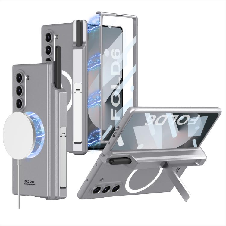 For Samsung Galaxy Z Fold6 GKK Integrated MagSafe Folding Phone Case with Pen Box, Not Included Pen(Mountain Gray) by GKK