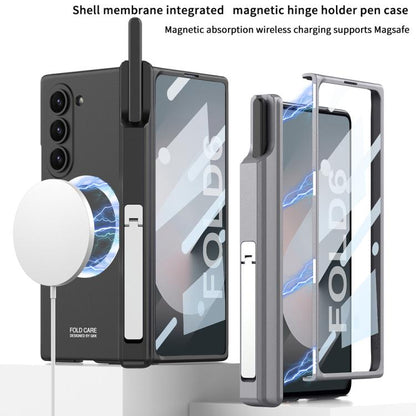 For Samsung Galaxy Z Fold6 GKK Integrated MagSafe Folding Phone Case with Pen Box, Not Included Pen(Mountain Gray) by GKK