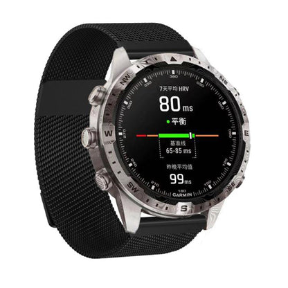 For Garmin Watch 22mm Milanese Dual Section Magnetic Metal Watch Band(Black) by bashfashion