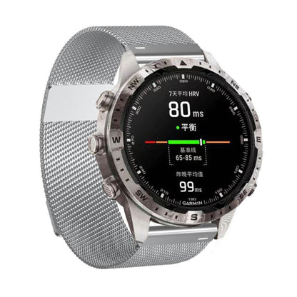 For Garmin Watch 26mm Milanese Dual Section Magnetic Metal Watch Band(Silver) by bashfashion