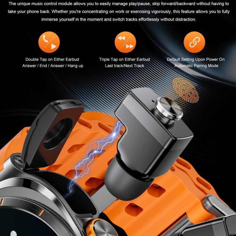 GT98 1.53 inch 2 in 1 Bluetooth Headphone IP67 Waterproof Smart Watch Supports Blood Oxygen Monitoring(Silver Orange) by bashfashion