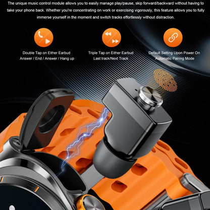 GT98 1.53 inch 2 in 1 Bluetooth Headphone IP67 Waterproof Smart Watch Supports Blood Oxygen Monitoring(Silver Orange) by bashfashion