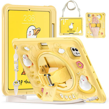 For iPad Pro 11 2025 / 2024 Duck Rotation Kickstand Silicone Hybrid PC Tablet Case(Yellow) by bashfashion