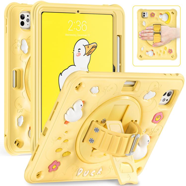 For iPad Pro 11 2025 / 2024 Duck Rotation Kickstand Silicone Hybrid PC Tablet Case(Yellow) by bashfashion