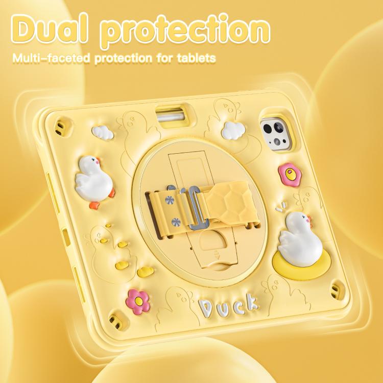 For iPad Pro 11 2025 / 2024 Duck Rotation Kickstand Silicone Hybrid PC Tablet Case(Yellow) by bashfashion