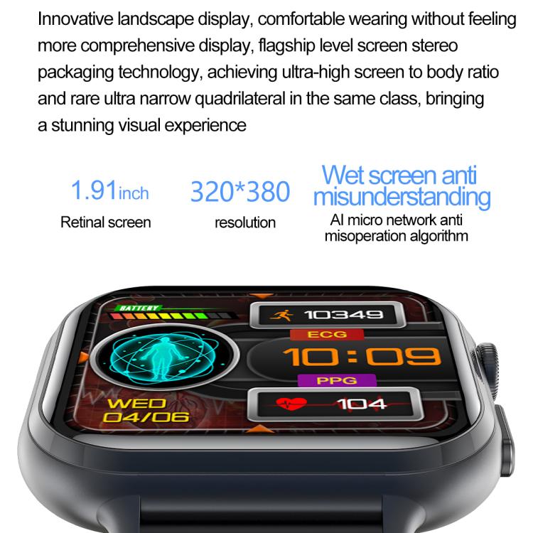 TK17 1.91 inch Horizontal Screen Silicone Strap Smart Watch Supports ECG Electrocardiogram(Black) by bashfashion