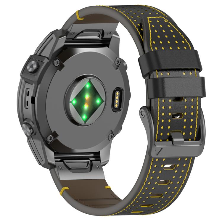 For Garmin Watch 26mm Dual Color Mesh Leather Quick Release Watch Band(Black Yellow) by bashfashion