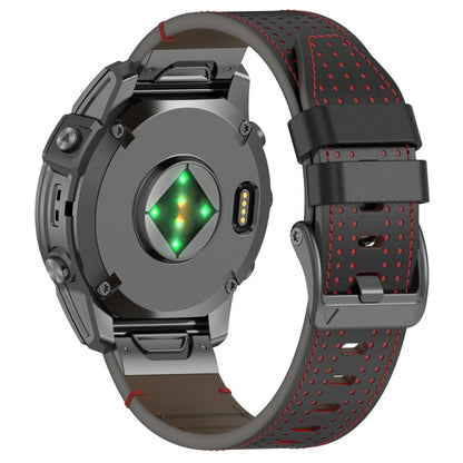 For Garmin Watch 22mm Dual Color Mesh Leather Quick Release Watch Band(Black Red) by bashfashion