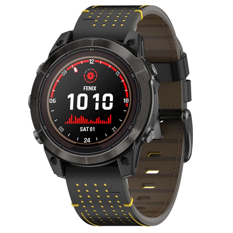 For Garmin Watch 22mm Dual Color Mesh Leather Quick Release Watch Band(Black Yellow) by bashfashion