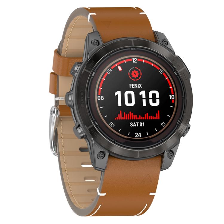 For Garmin Watch 26mm Stitched Genuine Leather Quick Release Watch Band(Brown Silver) by bashfashion