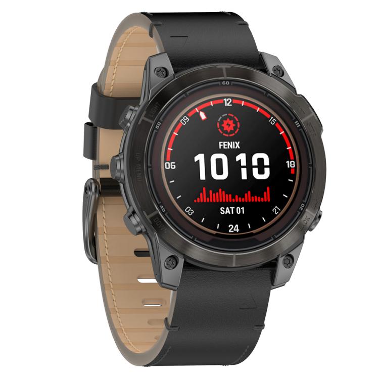 For Garmin Watch 22mm Stitched Genuine Leather Quick Release Watch Band(Black) by bashfashion