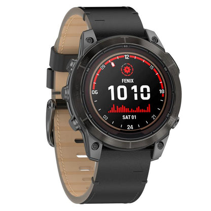 For Garmin Watch 22mm Stitched Genuine Leather Quick Release Watch Band(Black) by bashfashion