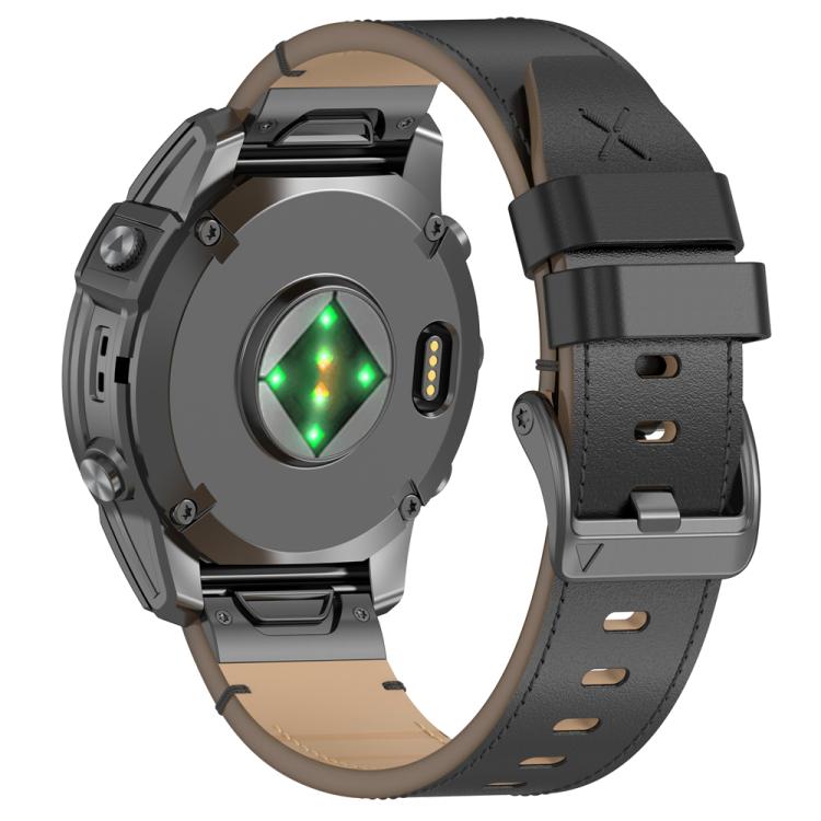 For Garmin Watch 22mm Stitched Genuine Leather Quick Release Watch Band(Black) by bashfashion